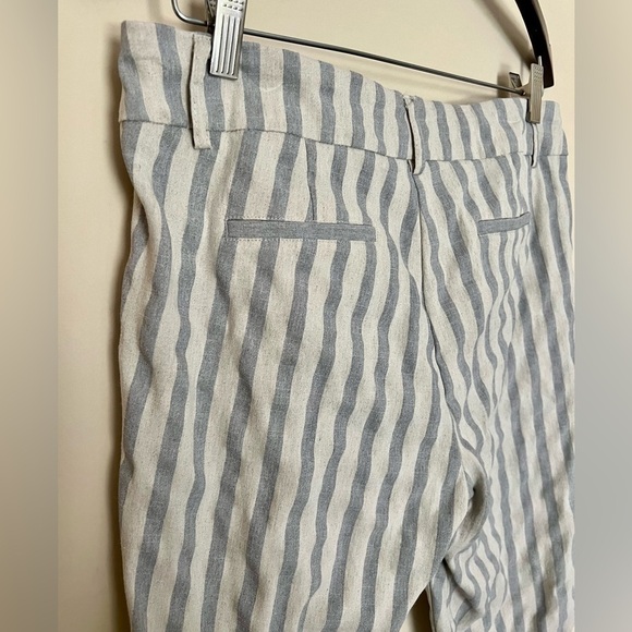 SHARAGANO Women’s Linen Blend Crop Blue Cream Stretchy Stripe Pants Size 6 - Picture 10 of 13
